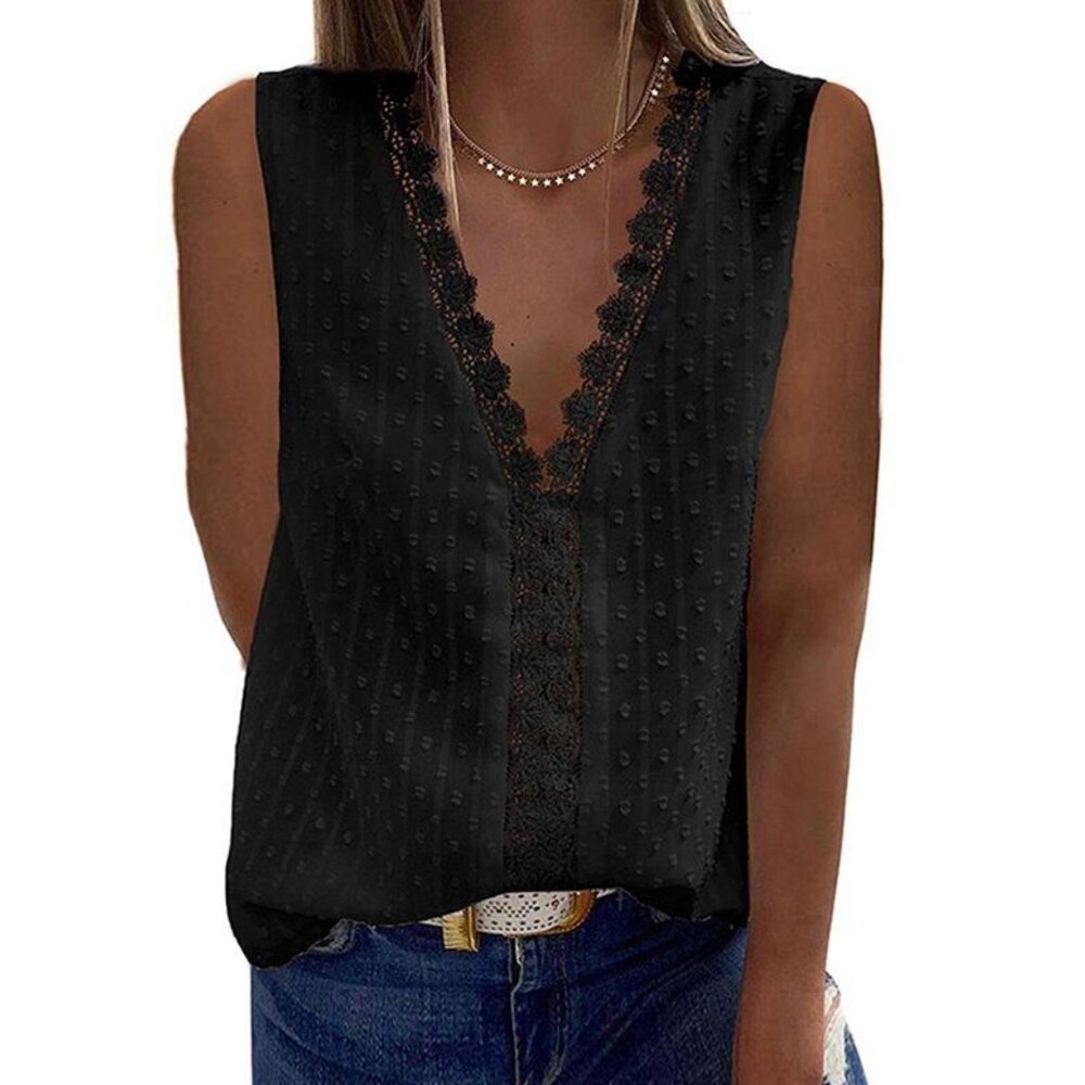 Lace Sleeveless top Black XL